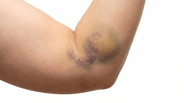 Bruised elbow on human arm with visible skin discoloration