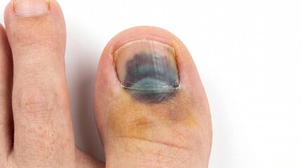 Fototapeta premium Close-up of bruised human toe with protective gel cap applied
