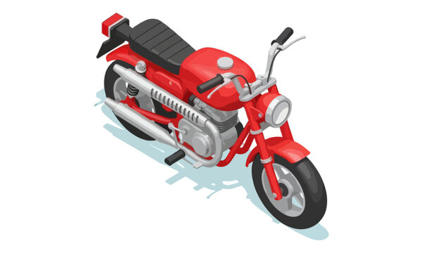 Isometric red motorcycle 3D render on white background