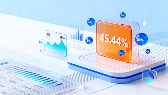 Orange green blue white 3D 2.5D tech-style chart element illustration