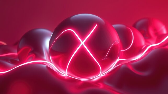 Glossy spheres, vibrant pink neon lines create Xbox logo. Dramatic lighting, modern design, sleek presentation. Minimalist aesthetic.