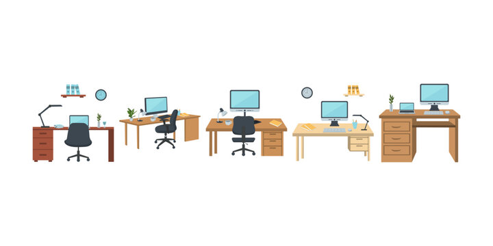 Illustration of an office desk with computer