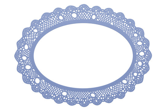 Textured vintage doily style paper frame with oval center in soft blue tone. Perfect for backgrounds, collages and creative layouts.