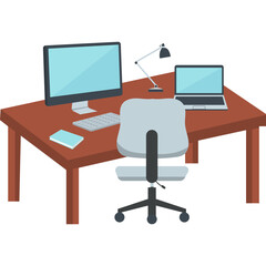 Naklejka premium Illustration of an office desk with computer