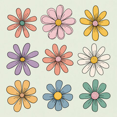Obraz premium Retro Daisy Flowers Pattern In Pastel Colors For Vintage Floral Design Concepts