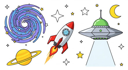 Colorful Cartoon Rocket Ship Blasting. © Bahlil