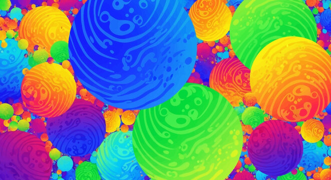 Vibrant Abstract Spheres Pattern, Colorful Bouncing Balls Background