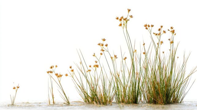  Delicate wetland grasses in bloom &mdash; ethereal aquatic plants against soft white backdrop, perfect for nature-themed designs and eco-projects