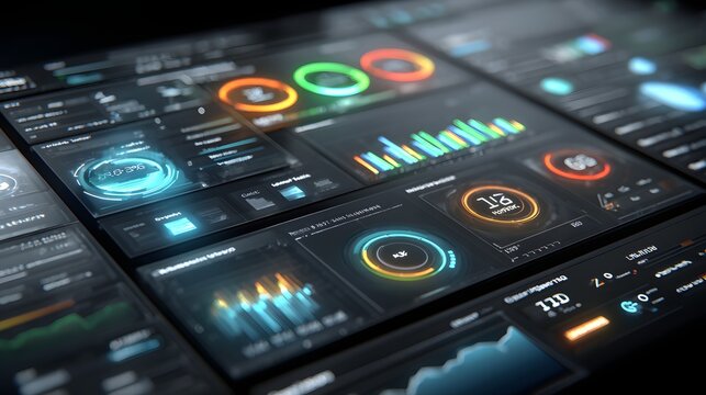 glassmorphism dashboard UI with transparent panels and blurred background, modern data analytics, copy space