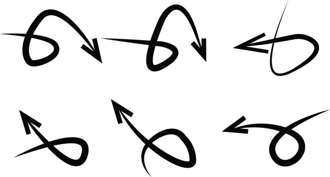 Bold Curved Arrow Loop Icons Set Infinite Motion Sketch