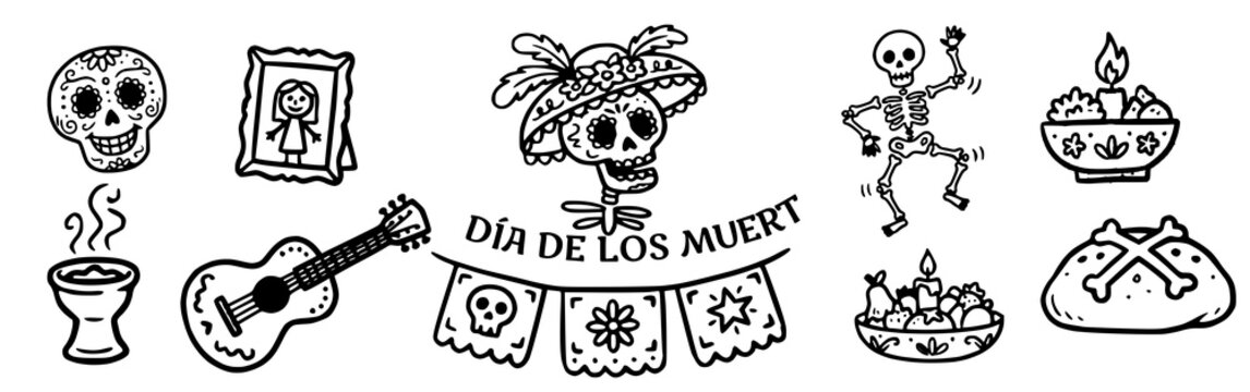 D&iacute;a de los Muertos Doodle Vector Illustration