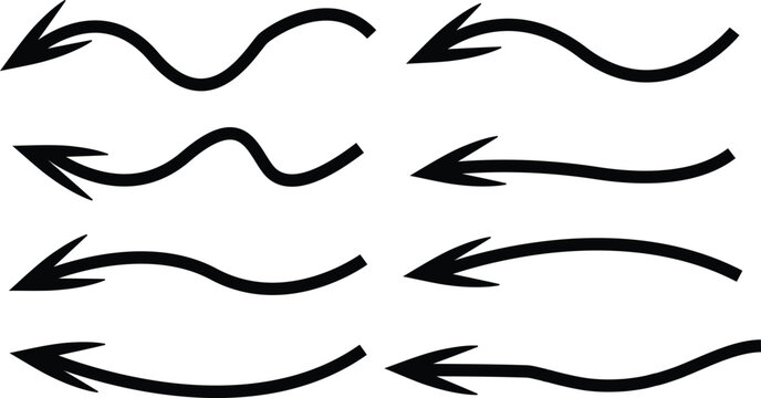 Minimal Hand Drawn Wavy Arrow Set Black Doodle Directional Symbols