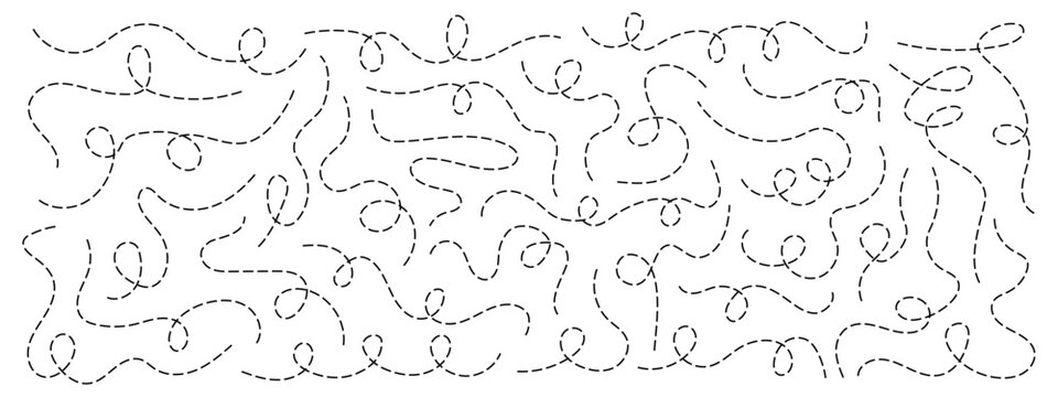 Hand drawn squiggly dashed, dotted lines, curved lines vector collection
