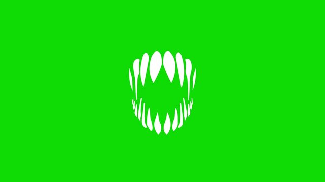 Animation of canine teeth, sharp teeth biting, upper and lower teeth meeting each other, wild animal teeth, cartoon concept green background, 4k video