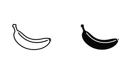 Fresh banana fruit icon set in outline and solid black vector style for healthy eating and grocery store interface design elements © Nova