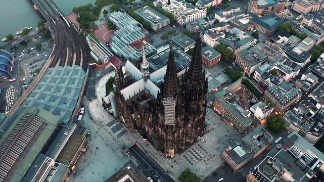 Aerial View of Cologne Cathedral in Cologne, Germany