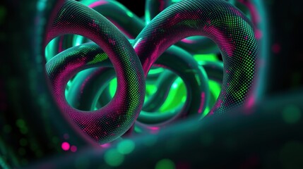 Obraz premium Abstract swirling tubes, vibrant neon colors. Complex geometry, dark background creates dramatic visual impact. Futuristic design.