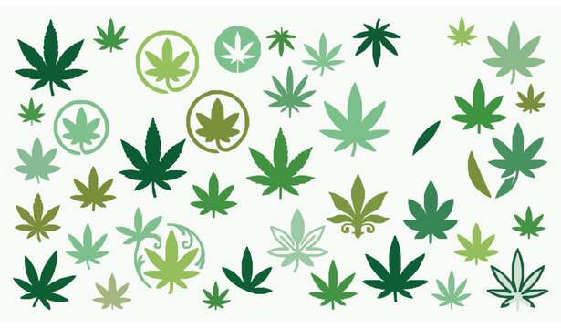 Cannabis hemp leaf symbol collection with marijuana botanical icons vector illustration set