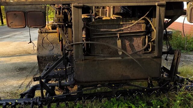Aged asphalt paver engine, outdoor Chiangmai Thailand.