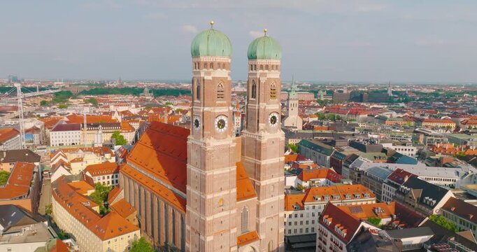 Munich Frauenkirche Church Aerial Footage