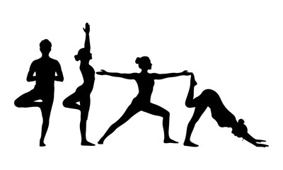 Fototapeta premium Yoga Poses Silhouette Collection on White Background