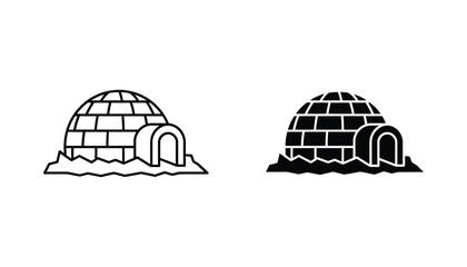 Igloo winter shelter icons in linear and solid black silhouette styles for travel and arctic weather graphic design projects © Kinetic