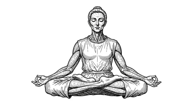 Meditating figure in lotus position with detailed anatomical study