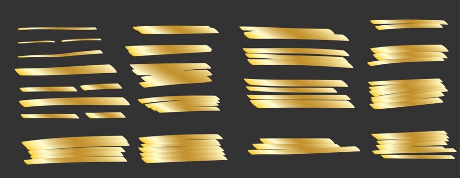Set of hand drawn scribble marker gold line. Sloppy hatching, highlighter for trend modern design. Scratch texture sketchy graphic design element. Template vector illustration
