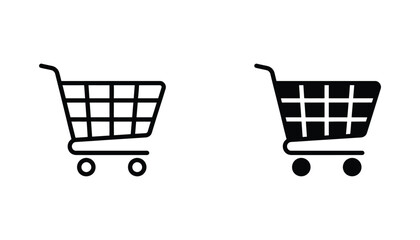Shopping cart icon set illustrating retail and e-commerce concepts with outline and solid black graphic styles for web store development © Opulent