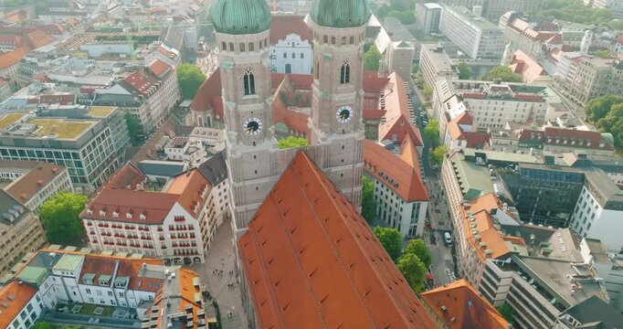 Munich Frauenkirche Church Aerial Footage