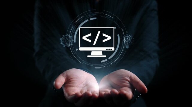 Modern web development concept featuring coding symbols, web development process, web development interface, and web development tools with futuristic design. Elide