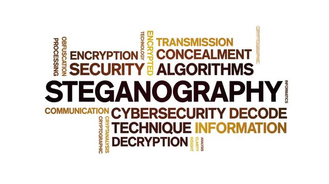 Steganography animated word cloud-text design animation tag kinetic typography seamless loop.