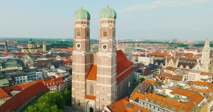 Munich Frauenkirche Church Aerial Footage