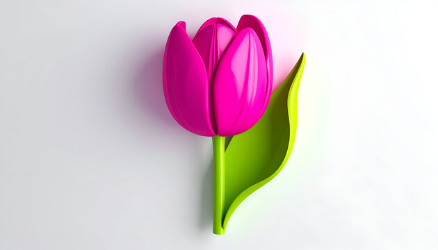 Vibrant Pink Tulip Flower Isolated on a Clean White Background.