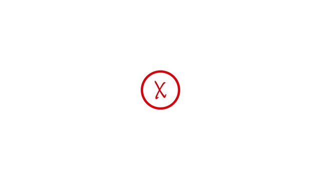 Red X Mark Animation in Circle. Simple Cross Symbol Pop Up.4K Alpha Loop for Error.4k video