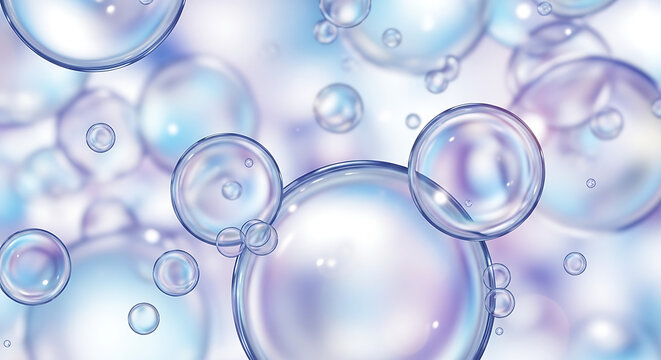 Colorful bubbles floating in light blue background