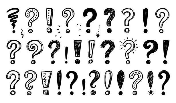 Doodle punctuation icons vector black and white exclamation question set