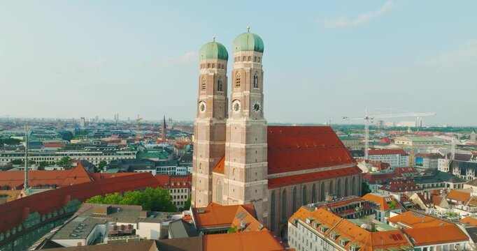 Munich Frauenkirche Church Aerial Footage