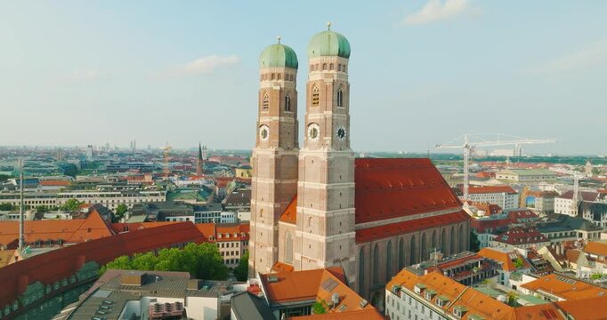 Munich Frauenkirche Church Aerial Footage