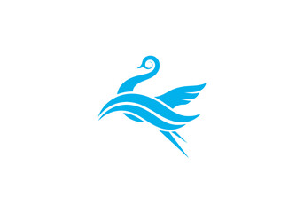 Obraz premium Blue stylized bird logo design on white background