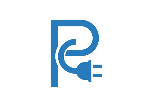 Blue letter P electric plug logo icon for EV charging