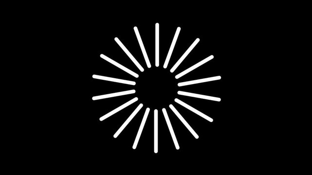 4K animated radial lines burst on black background for motion graphics accent and video overlay
