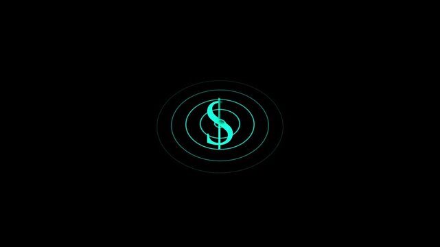 A simple graphic depicts a cyan dollar sign centered within a series of concentric circles high quality professional detailed modern elegant.4k video