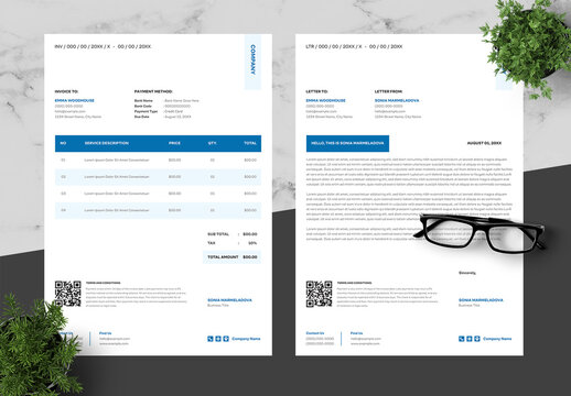 Blue Clean Corporate Letterhead And Invoice 