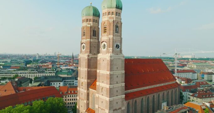 Munich Frauenkirche Church Aerial Footage