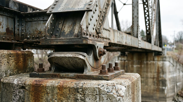Steel rocker bearing under the end of a riveted truss girder at an abutment
