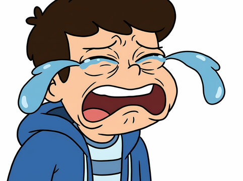 Cartoon illustration of a young boy crying with big tears.