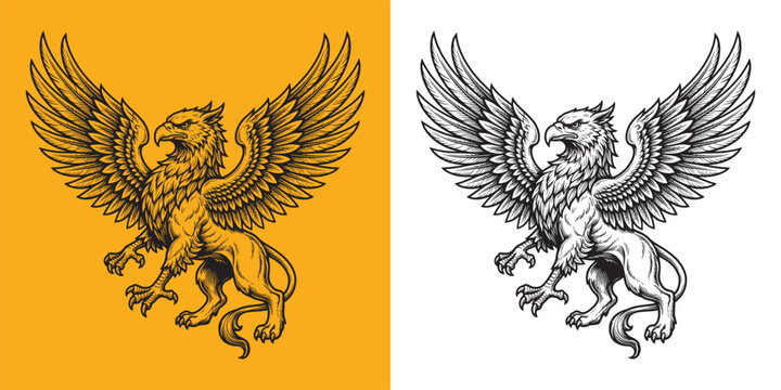 Majestic Gryphon Standing with Spread Wings Heraldic Mascot