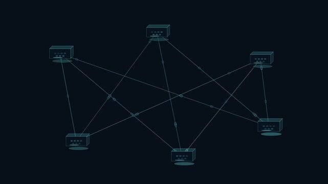 Abstract network of technology nodes connected by lines, representing data transfer and connectivity