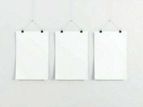 Three blank canvases hanging on wall